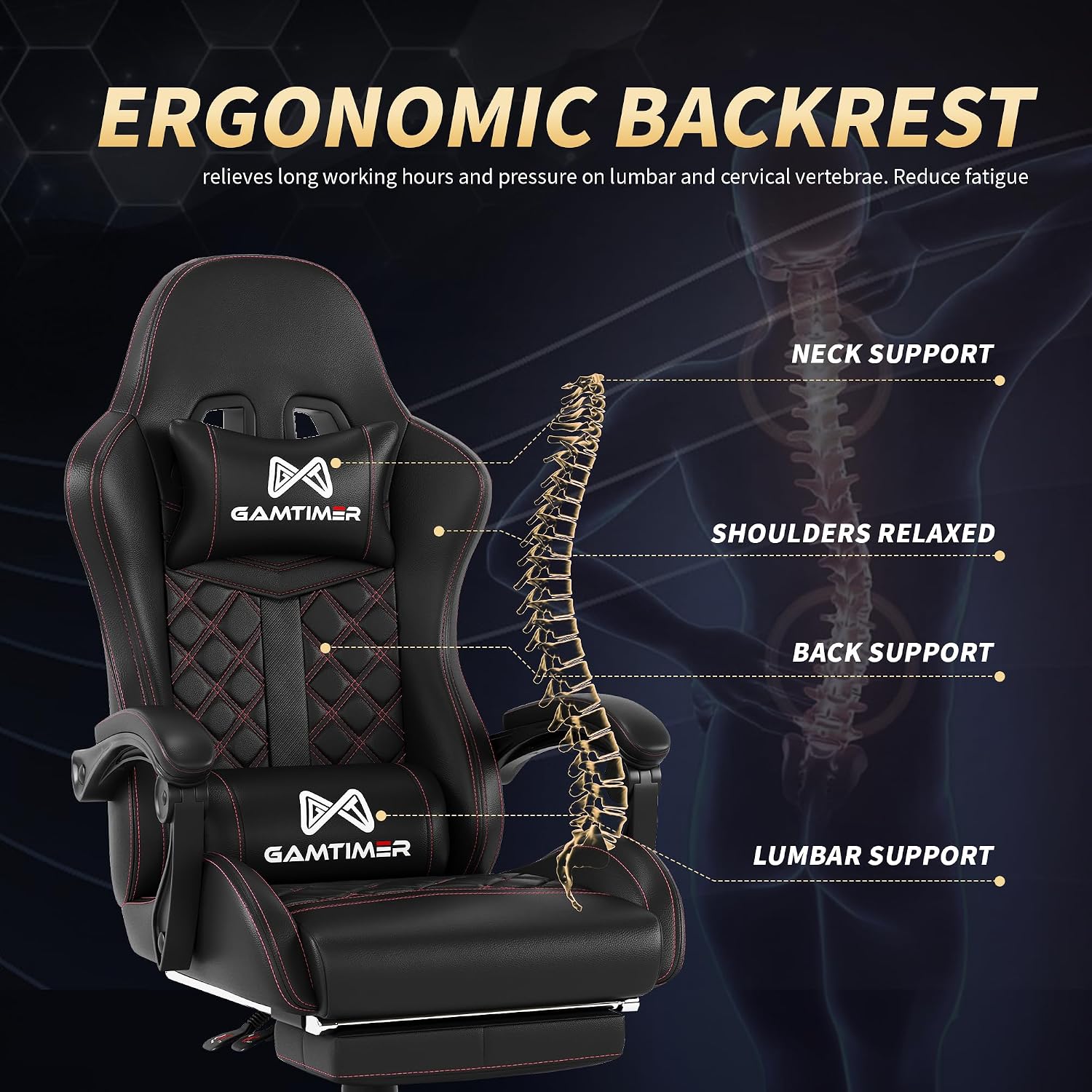 Gamtimer Gaming Chair, 400 lbs Adult Chair, High Back Computer Chair with Footrest and Linked Armrests, Office Video Game Chair with Lumbar Support (Black)