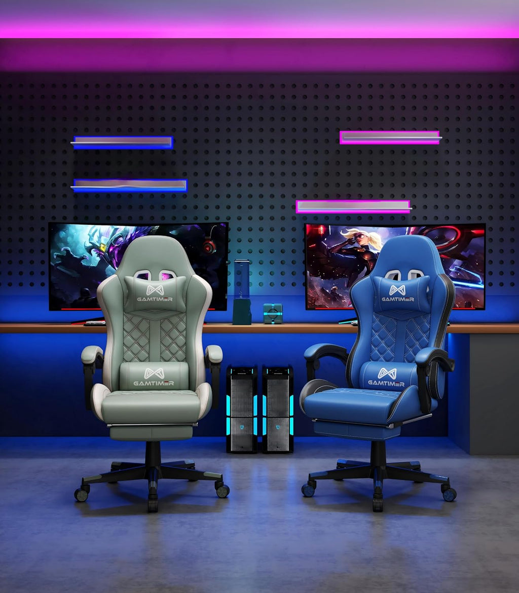 Gamtimer Gaming Chair, 400 lbs Adult Chair, High Back Computer Chair with Footrest and Linked Armrests, Office Video Game Chair with Lumbar Support (Green)