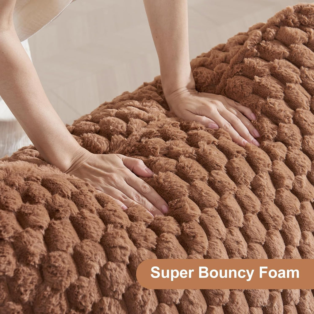 Bean Bag Chair with Ottoman - Modern Comfy Beanbag Sofa with Footrest, Soft Faux Fur Lounger Chair for Adults Teens, Cozy Memory Foam Filled Gaming Reading Chairs for Bedroom, Living Room (Brown)