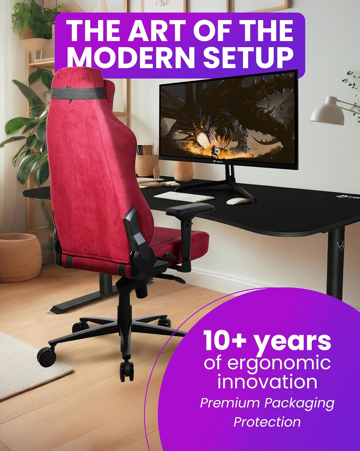 Arozzi Vernazza Supersoft Upholstery Material has a Unique Velvety Texture That is Fluid-Repellant and Breathable with Memory Foam Lumbar Support and 4D Armrest for Office and Gaming Chair - Bordeaux