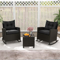 ORALNER 3 Pieces Patio Furniture Set, Outdoor Wicker Rocking Chairs with Soft Cushions, Glass Coffee Table, Rattan Conversation Bistro Set for Front Porch Balcony Garden Deck Poolside (Black)