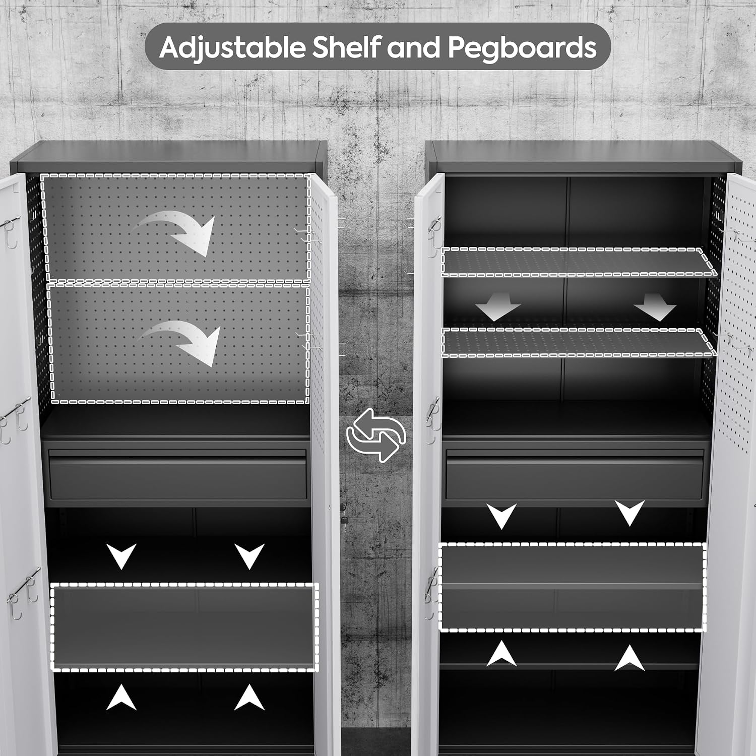Metal Garage Cabinet with Wheels,71''H Rolling Lockable Steel Tool Storage Cabinet with Pegboard &1 Drawer for Garage,Home,Office,Black Gray, Assembly Required