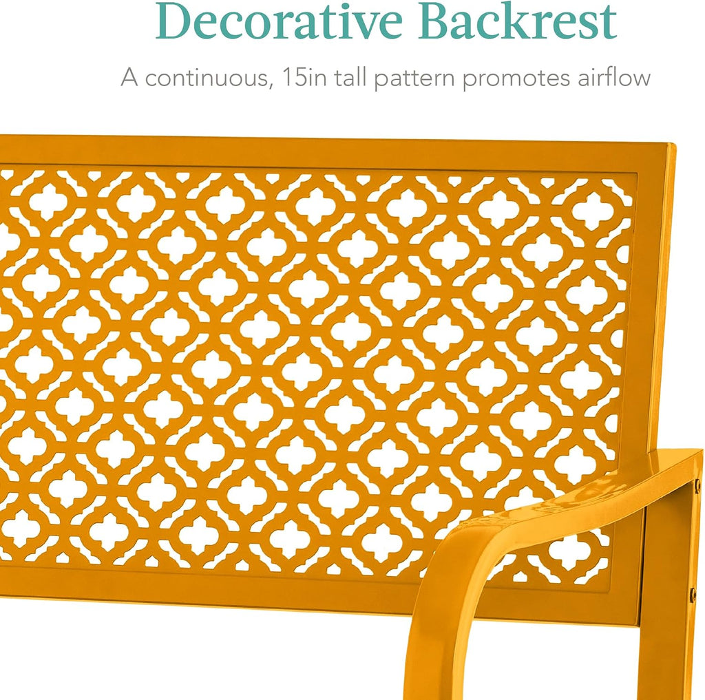 Best Choice Products Outdoor Bench 2-Person Metal Steel Benches Furniture for Garden, Patio, Porch, Entryway w/Geometric Backrest, 790lb Capacity - Marigold