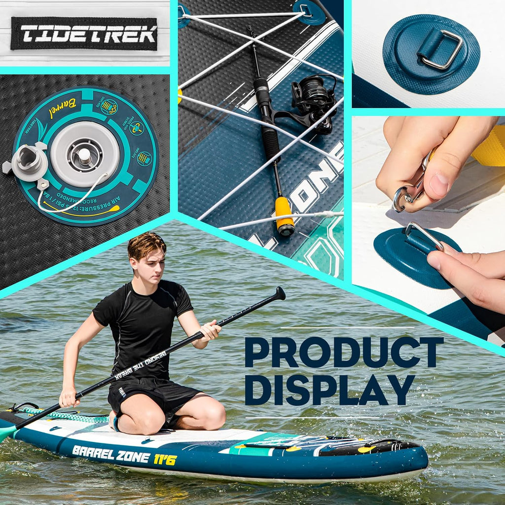 11'6' Inflatable Stand Up Paddle Boards, Premium SUP Accessories, Non-Slip Comfort Deck for Youth & Adults