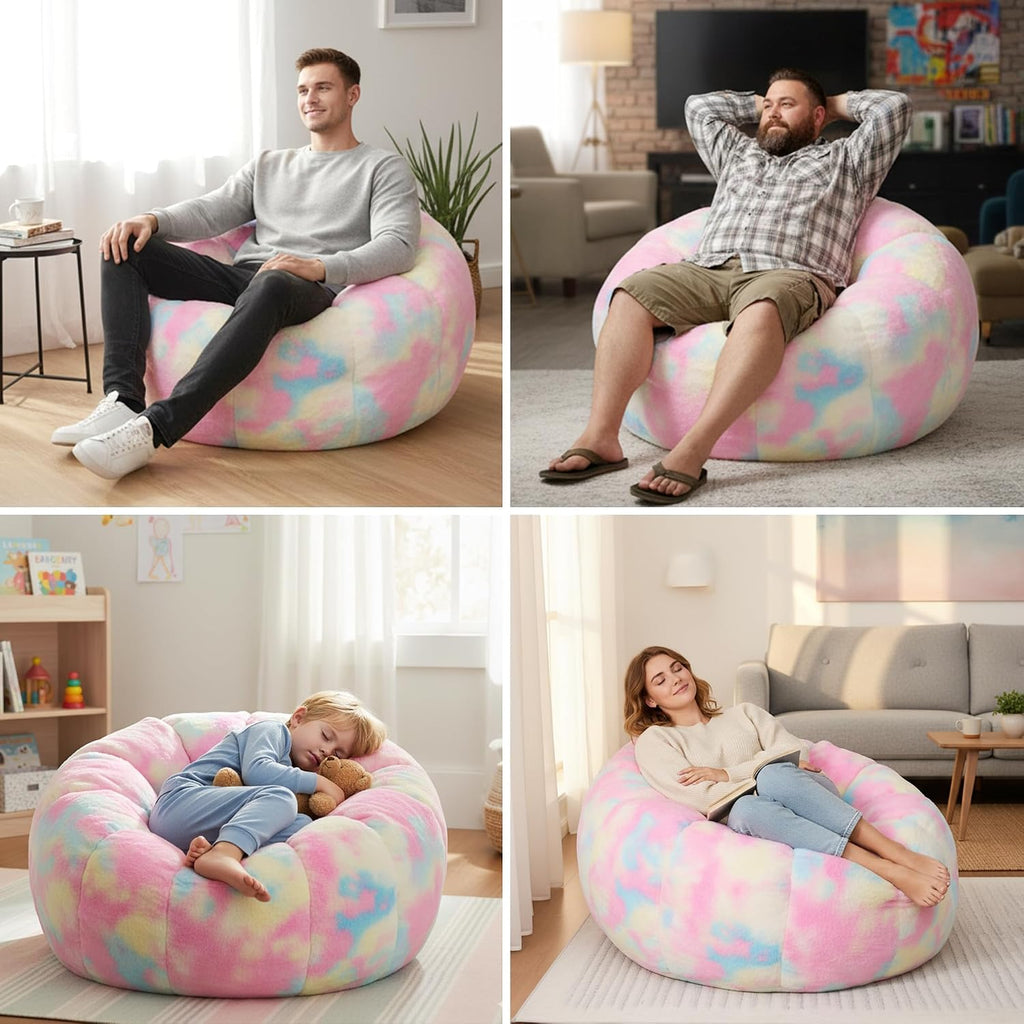 Cvortll Bean Bag Chair, Floral Shaped Beanbag, Faux Fur Adult Teen Kids Comfy Chair with Petal Armrest Chair, Bean Bag Couch for Bedroom, Living Room, Dorm, Game (Colorful)