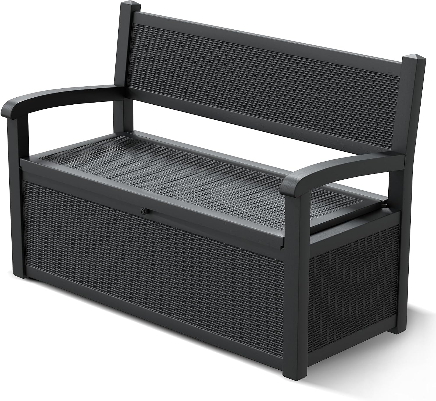 NUNU LAB 70 Gallon Outdoor Storage Bench Deck Box, Lockable Patio Furniture,Resin Outdoor Bench with Armrest,Waterproof Garden Decor,outdoor storage box,for Garden Tools,Cushions and Pool Supplies