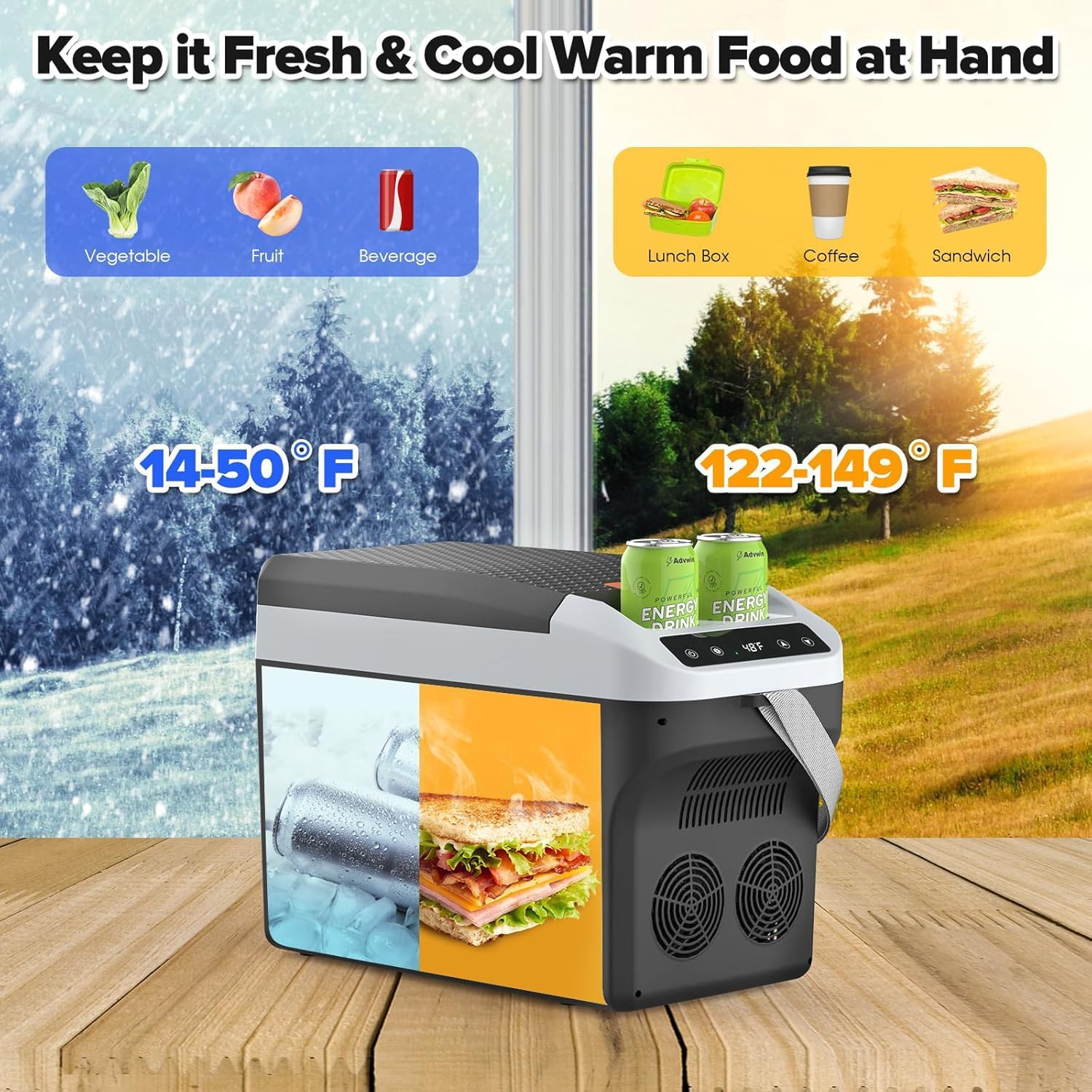 advwin 12 Volt Car Refrigerator Electric Cooler/Warmer, Plug In Car Cooler with 110V AC Home Power Cord & 12V Car Adapter, Portable Refrigerator for Camping, Travel, RV (22L, Dark Grey)