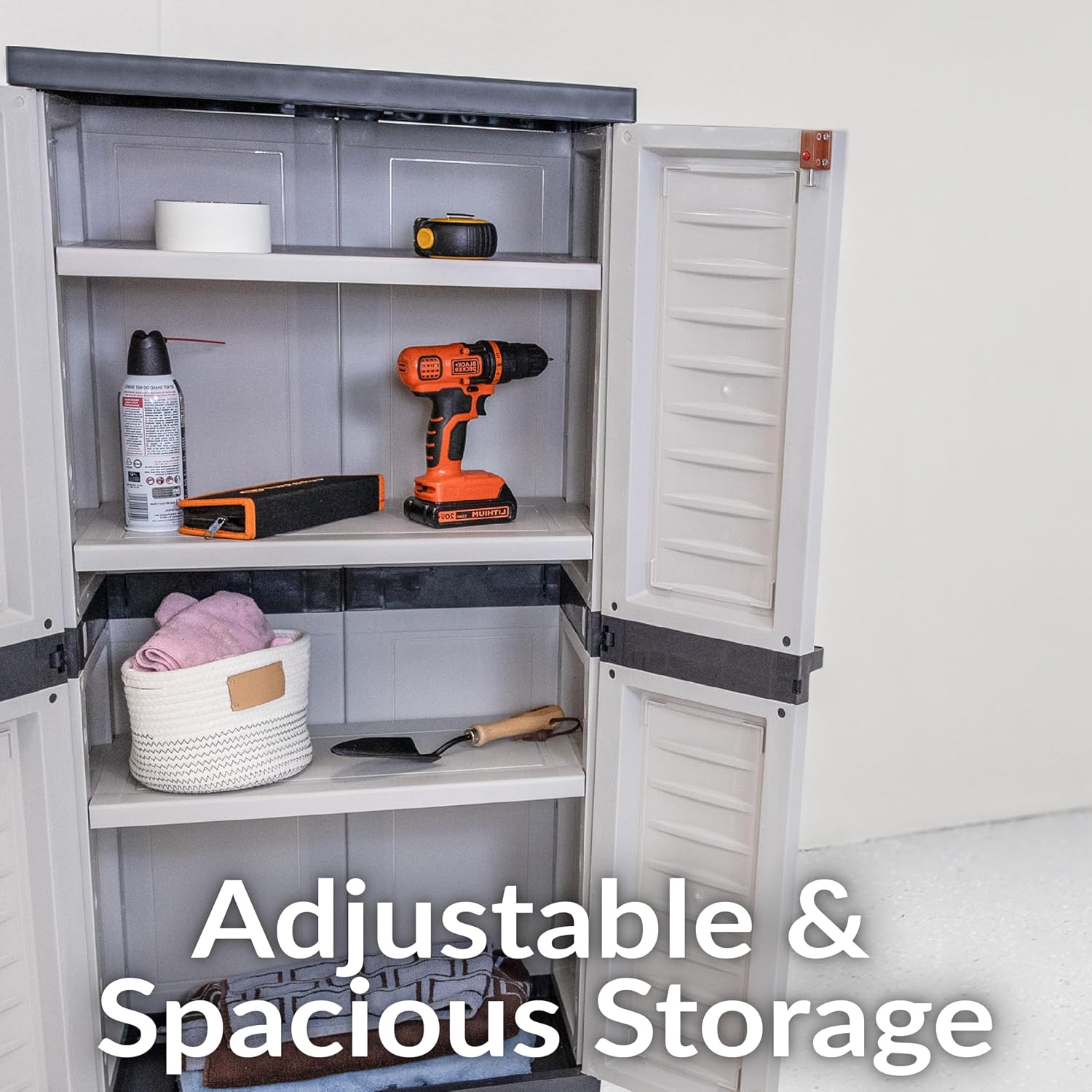 Sunnydaze 48' H Resin Garage Storage Cabinet - Garage Cabinet with Lockable Doors and Adjustable Shelves - Freestanding Utility Storage for Laundry Room, Office, Basement - Gray/Charcoal Trim