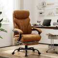 Big and Tall Office Chairs with Foot Rest,500LBS Wide Ergonomic Gaming Chair,100-135°Recline Executive Leather Computer Chairs with Adjustable Height,Brown