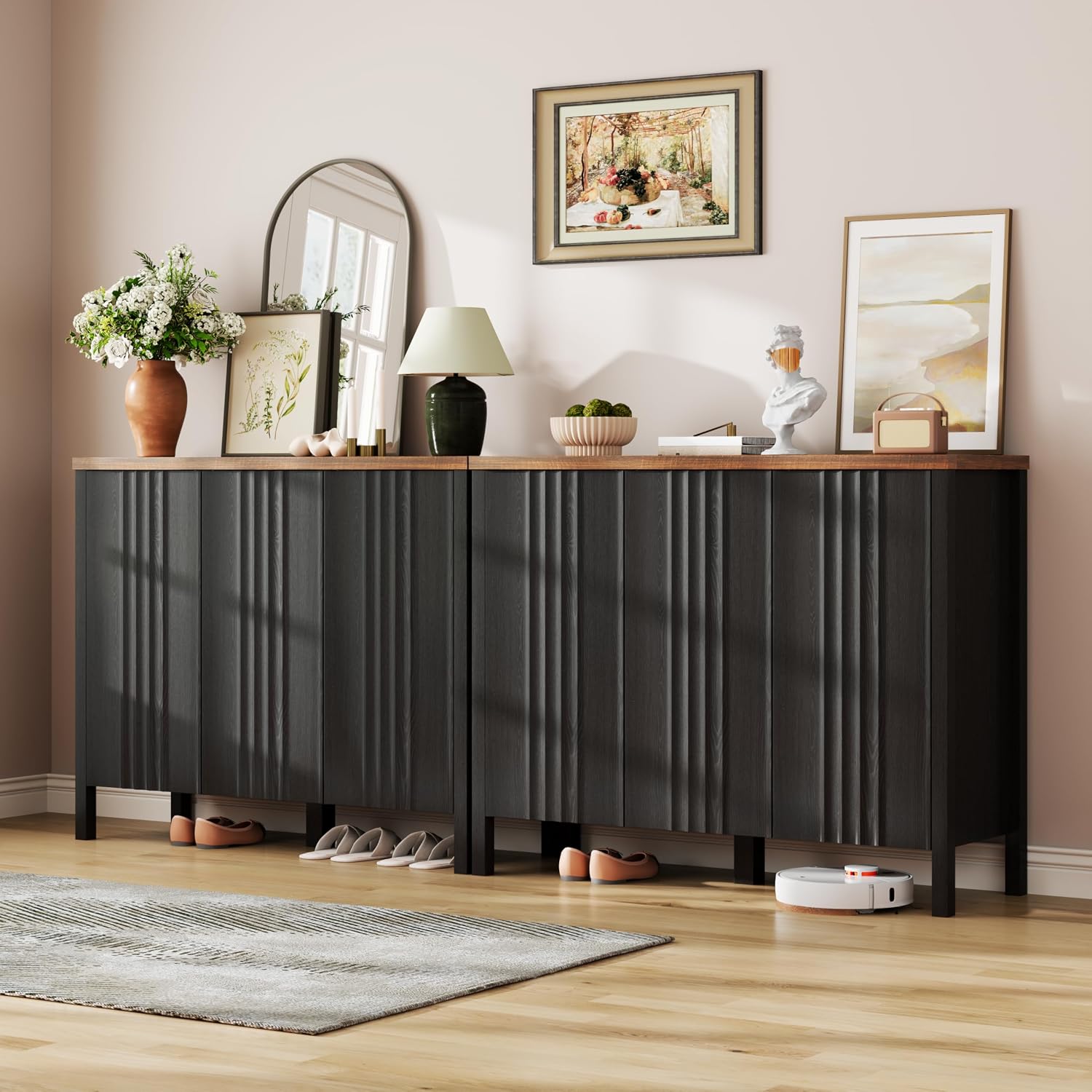 Vlsrka Shoe Cabinet with 3 Doors, Narrow Wooden Shoe Cabinet, Hidden Shoe Storage for Entryway, Foyer, Hallway