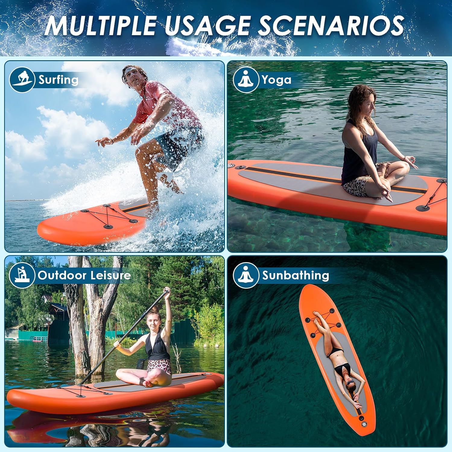 TLSUNNY 10FT Inflatable Stand Up Paddle Board, 3 Fins Paddleboard with Full SUP Accessories for All Skill Levels, Portable Two-Way Hand Pump and Carry Bag, 400LBS