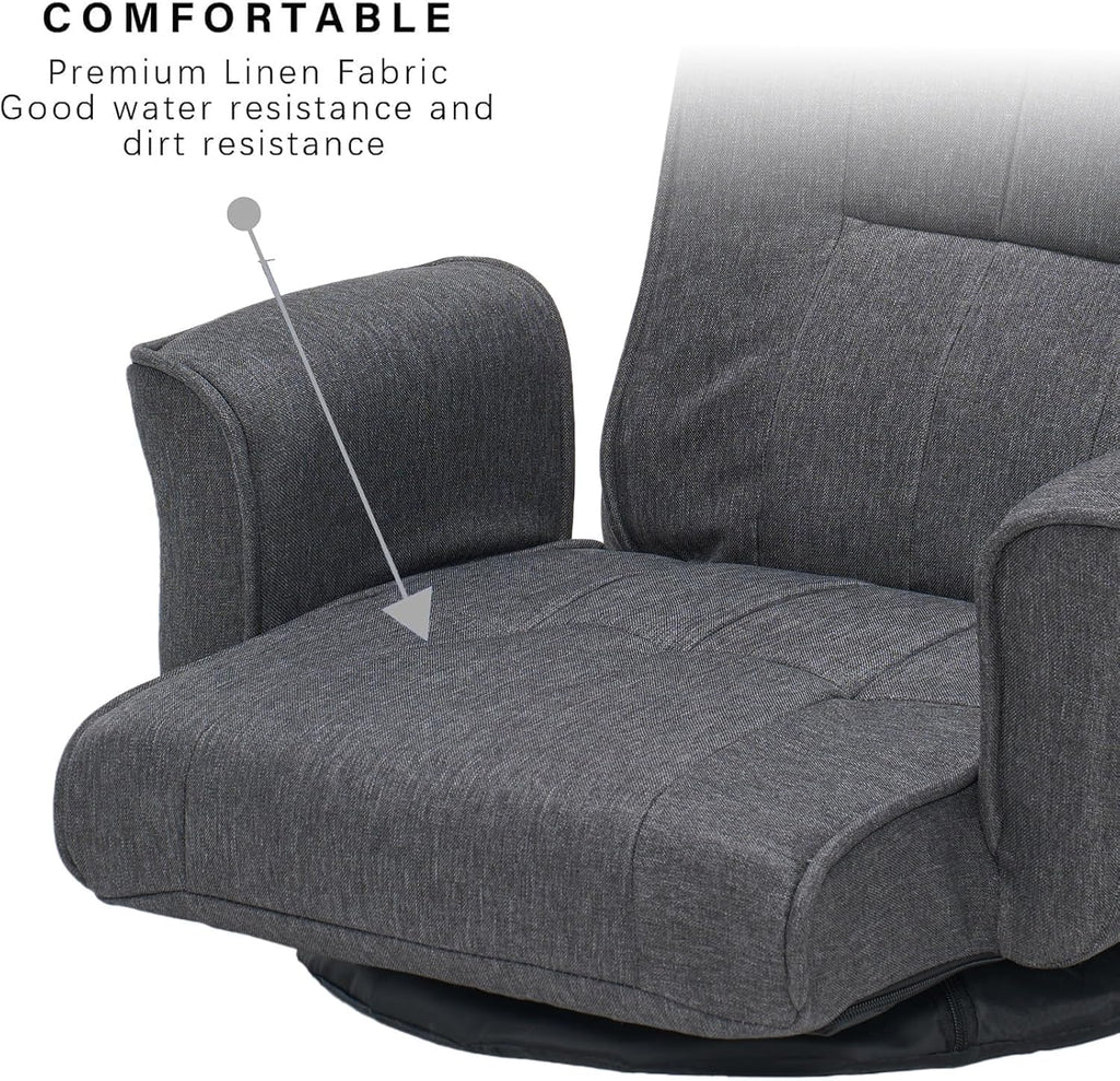 360 Swivel Gaming Chair 14-Position Adjustable Folding Floor Sofa with Armrests Lounger Bed for Home & Living Room Chaise Lounge Indoor for Adults QL201GR