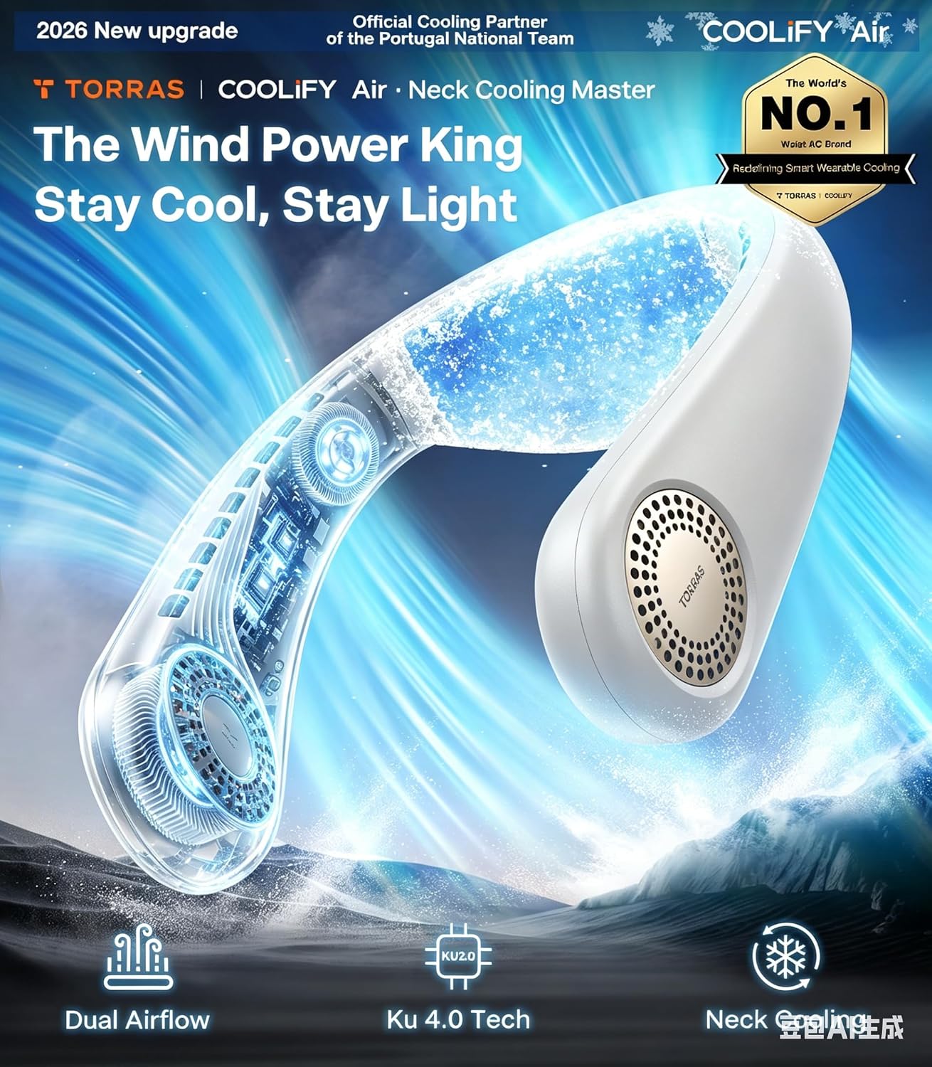 TORRAS COOLiFY Air 2026 Upgraded Neck Fan Air Conditioner, Dual-Airflow Pro Cooling, Ultra Light Portable Fan Rechargeable, Personal Cooling Fan Travel Essentials, Gift for Mom Wife Mother,Ivory