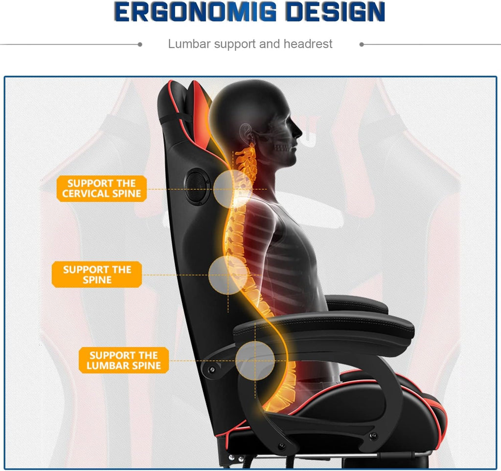 XOOFMASS RGB Gaming Chair with Massage and Footrest Large Ergonomic Computer Desk Chair Video Gaming Chair with Speakers and LED Light Effect, 90°-135° Adjustable Reclining Gamer Chair,White