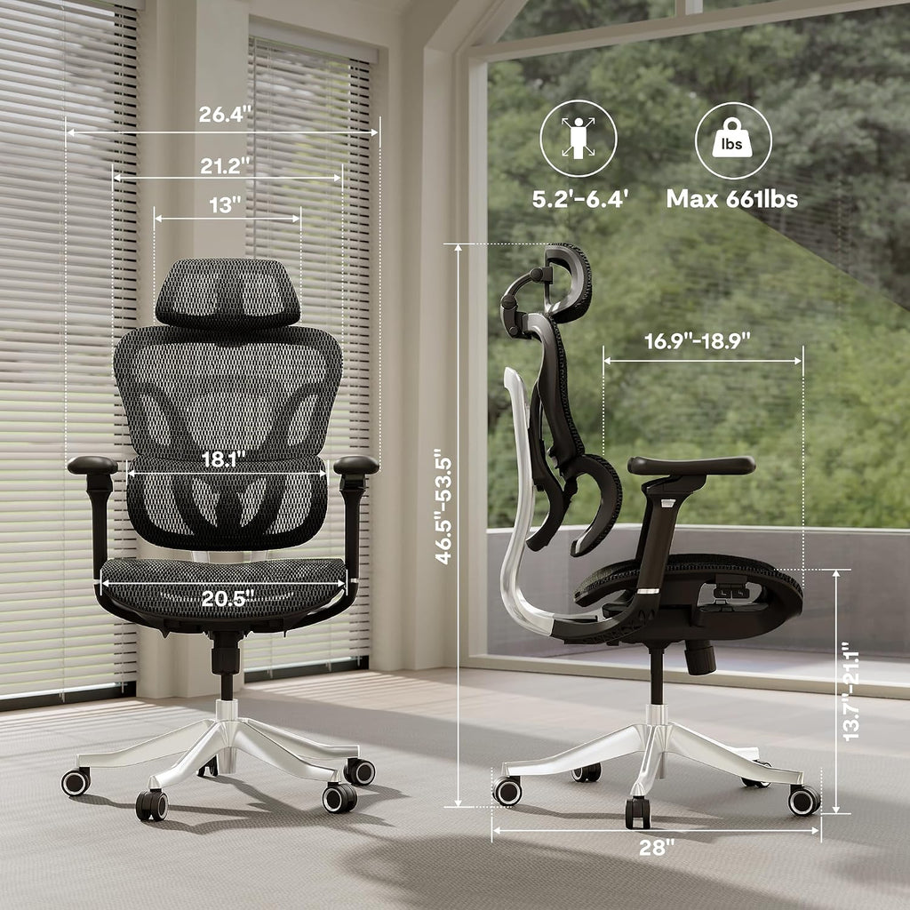 FLEXISPOT ErgoX Max Ergonomic Office Chair Black - Aluminum Alloy Frame & Base, 661 lb Capacity, 5D Armrests, 4D Adaptive Lumbar & 4D Headrest 1
