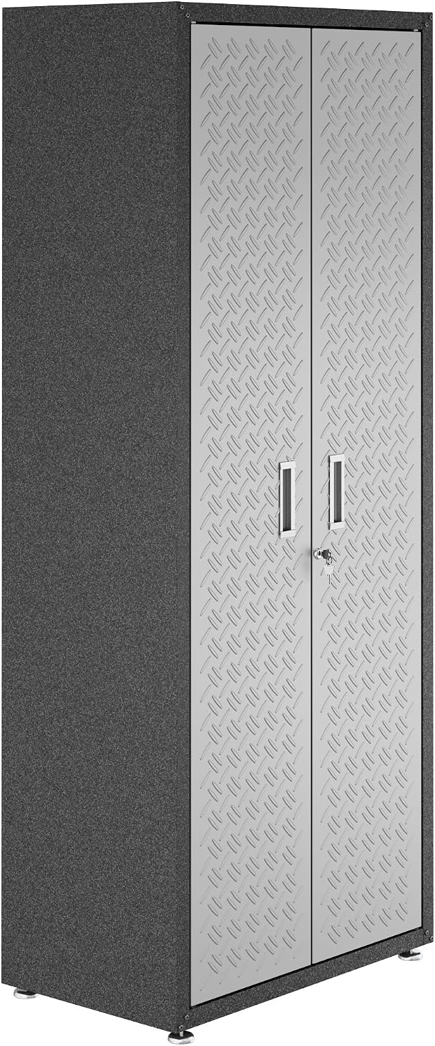 Manhattan Comfort Fortress Collection Modern Designed Durable Tall Storage Standing Garage Cabinet Great For Tools and Supplies, Stainless Steel