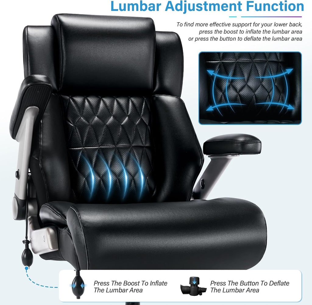 Big and Tall 700lbs Office Chair - Adjustable Lumbar Support 3D Flip Arms Heavy Duty Metal Base&Wheels, High Back Large Executive Computer Desk Chair, Thick Padded Ergonomic Design for Back Pain