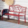 PHI VILLA Outdoor Patio 50' Metal Park Bench Red, Steel Frame Bench with Backrest and Armrests for Porch, Patio, Garden, Lawn, Balcony, Red Bird
