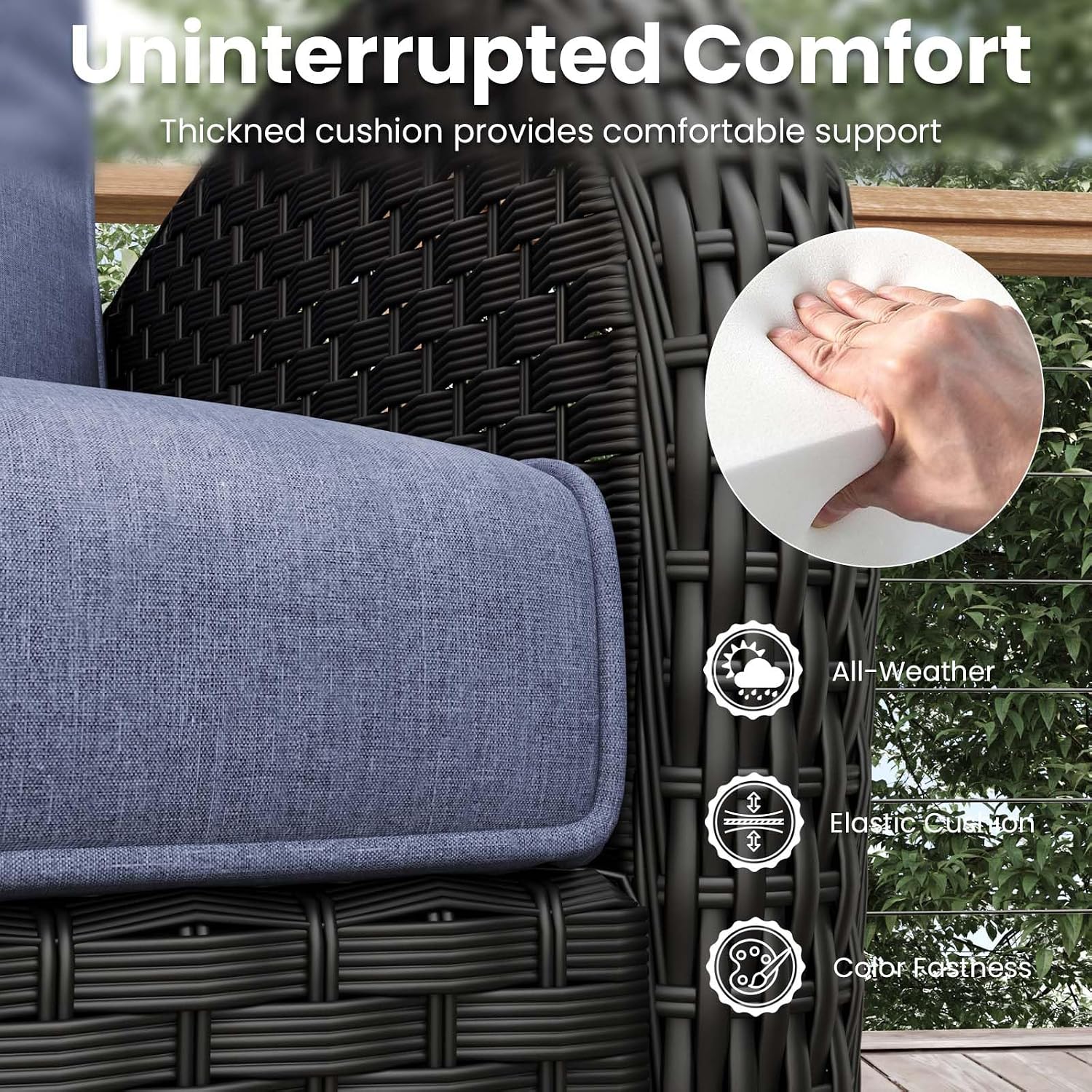 6 Pieces Patio Furniture Sets, Wicker Rattan High Back Outdoor Swivel Rocking Chairs Set with Side Table