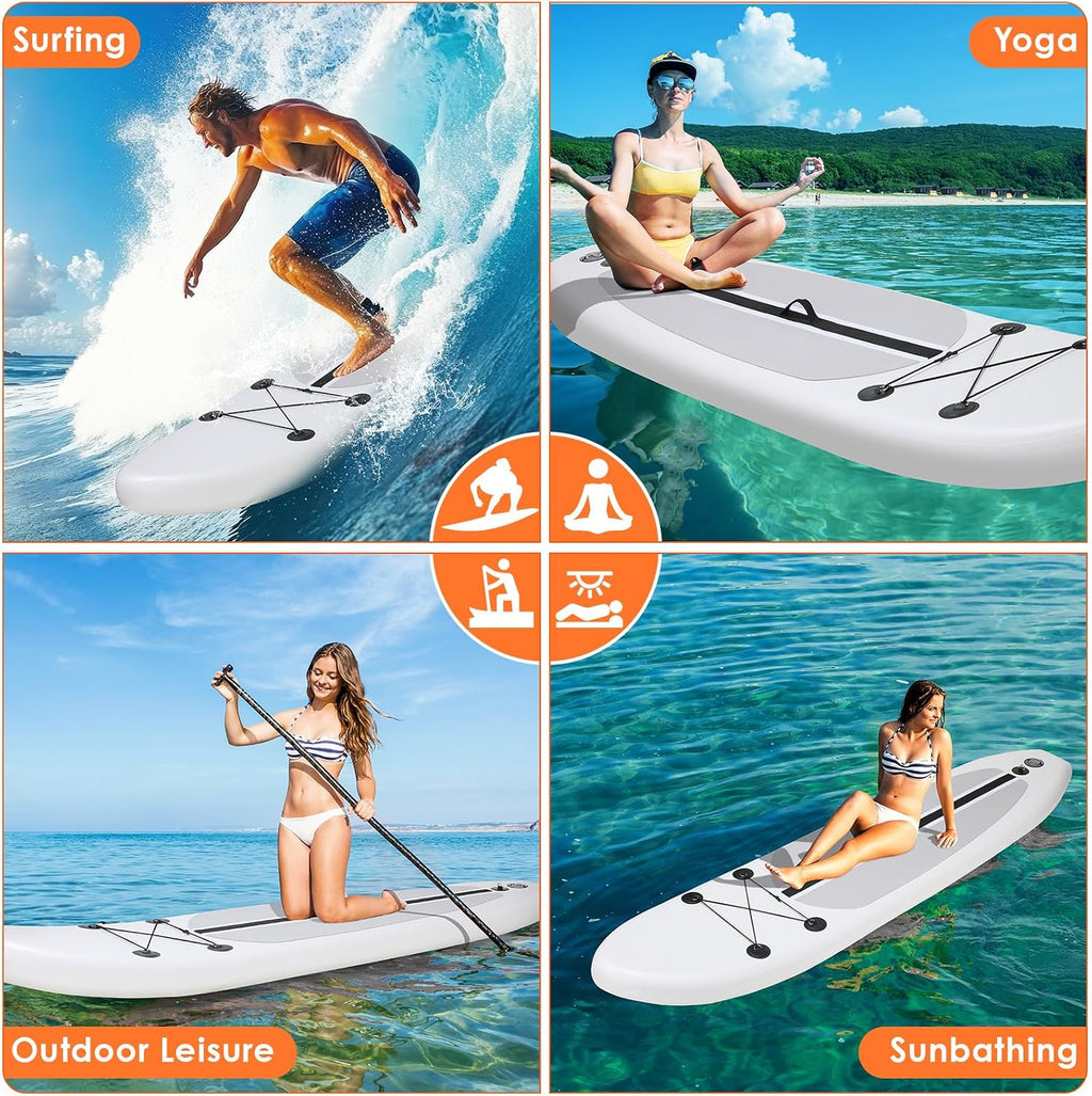 Clevich 12FT Stand Up Paddle Board, Inflatable Paddleboard with SUP Accessories & Carry Bag, Paddle, Hand Pump, Non-Slip Deck, Repair Kit,Leash, 400LBS