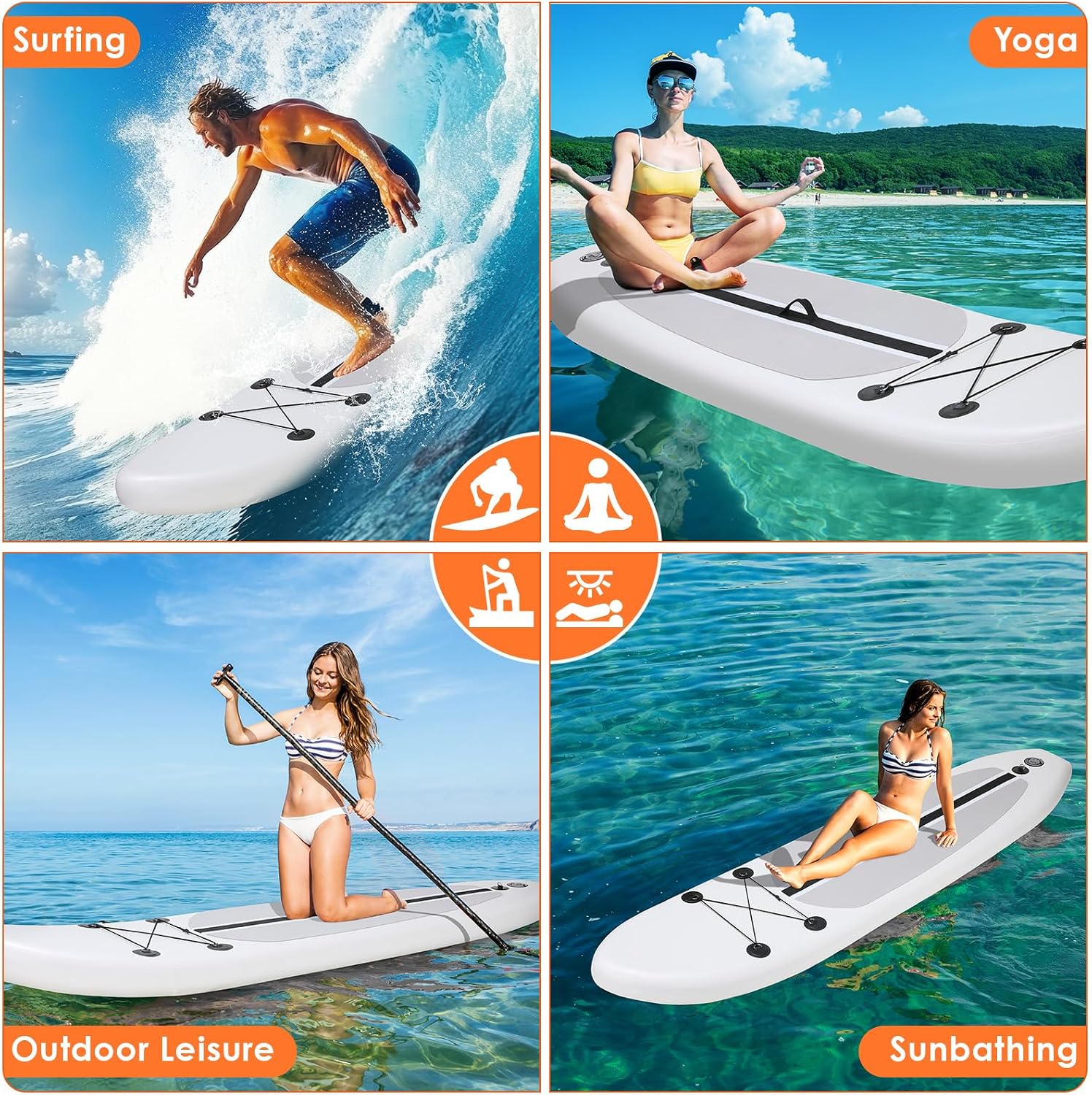 Clevich 12FT Stand Up Paddle Board, Inflatable Paddleboard with SUP Accessories & Carry Bag, Paddle, Hand Pump, Non-Slip Deck, Repair Kit,Leash, 400LBS