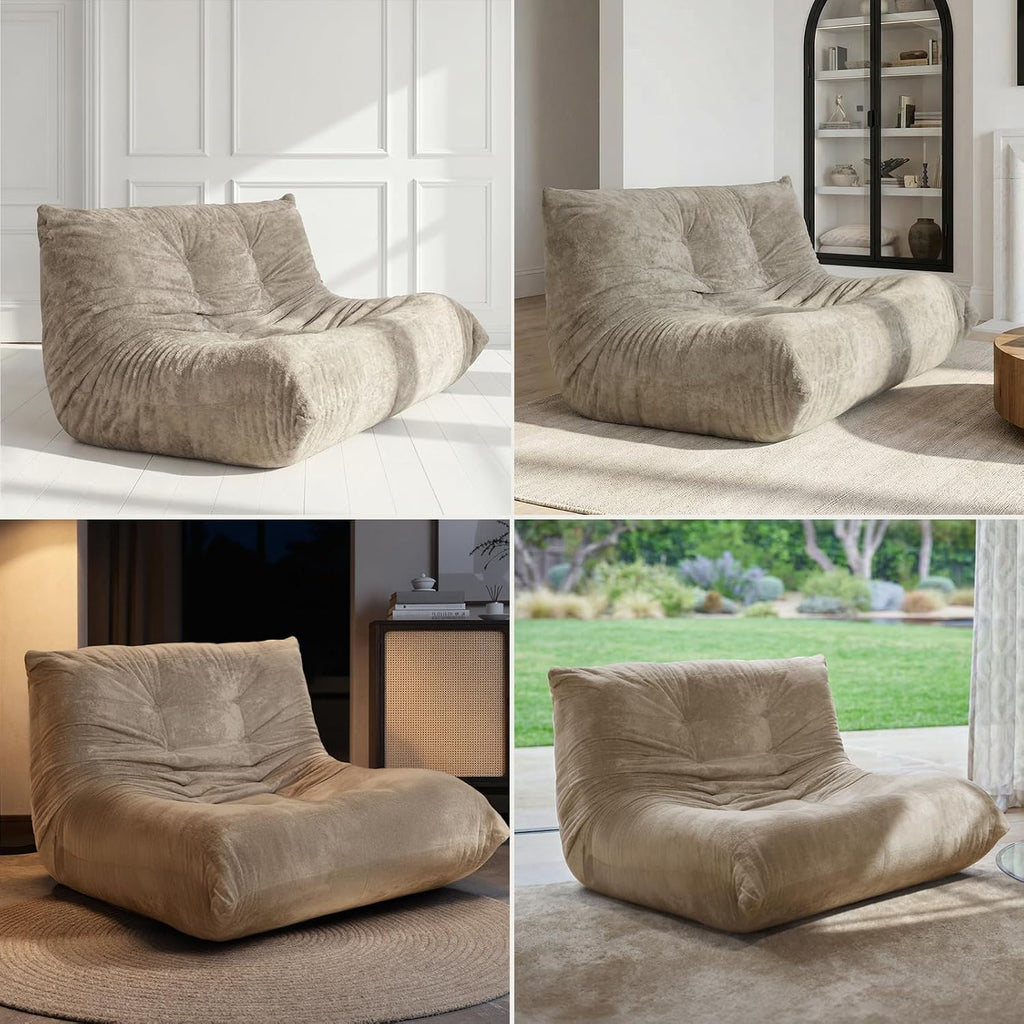 Sytopia Loveseat Bean Bag Chair, Oversized Reading Chair for Adults Ultra-Comfy, Corner Floor Sofa 40D Foam, Togo Sofa Furniture for Living Room Bedroom Gaming, Cashmere Beige