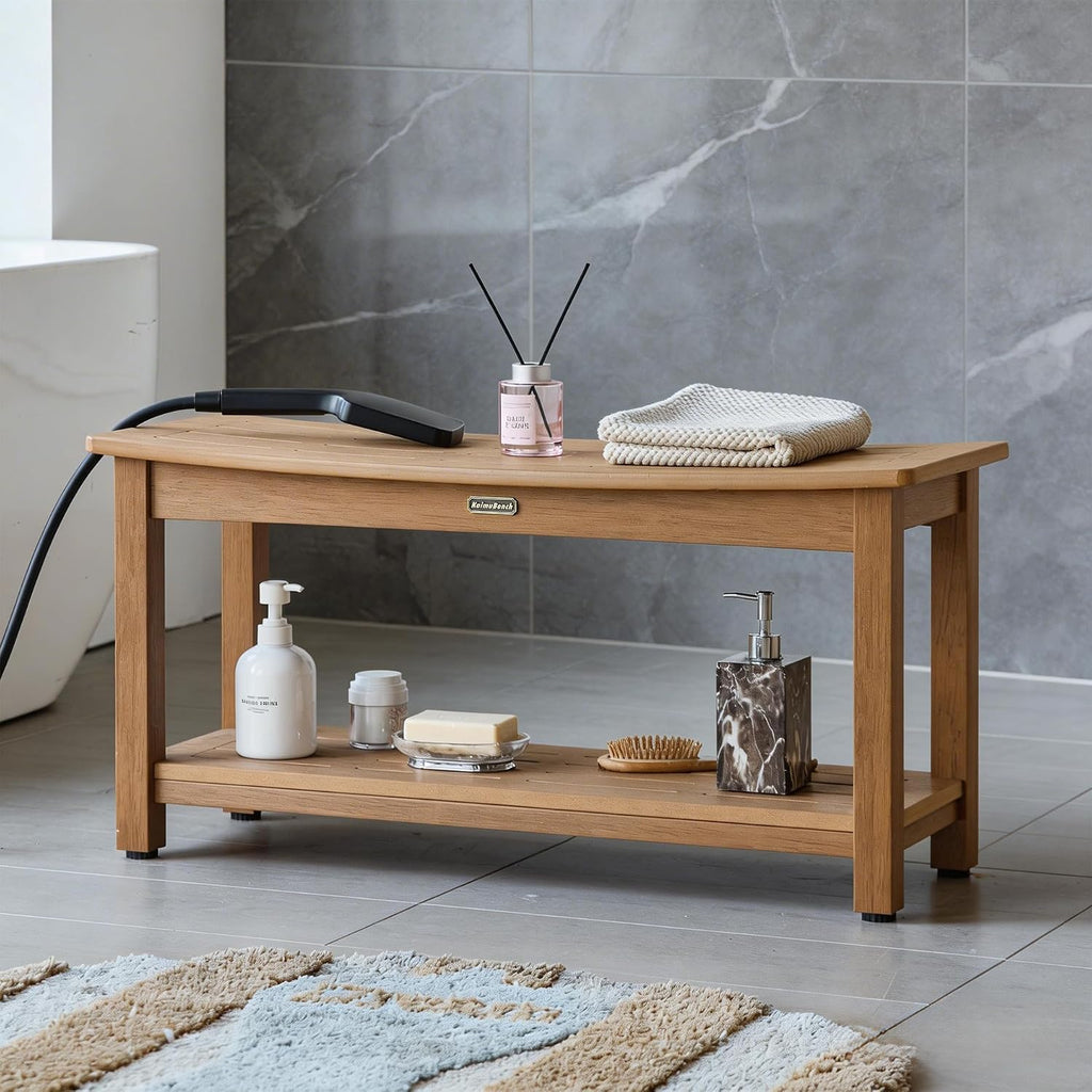 36'' Large Shower Bench Seat, Poly Lumber Bath Stool for Inside Shower Waterproof, HDPS Bathroom Chair for Shaving Legs with Adjustable Feet, Non-Slip & No Maintenance, Brown (36 x 13 Inches)