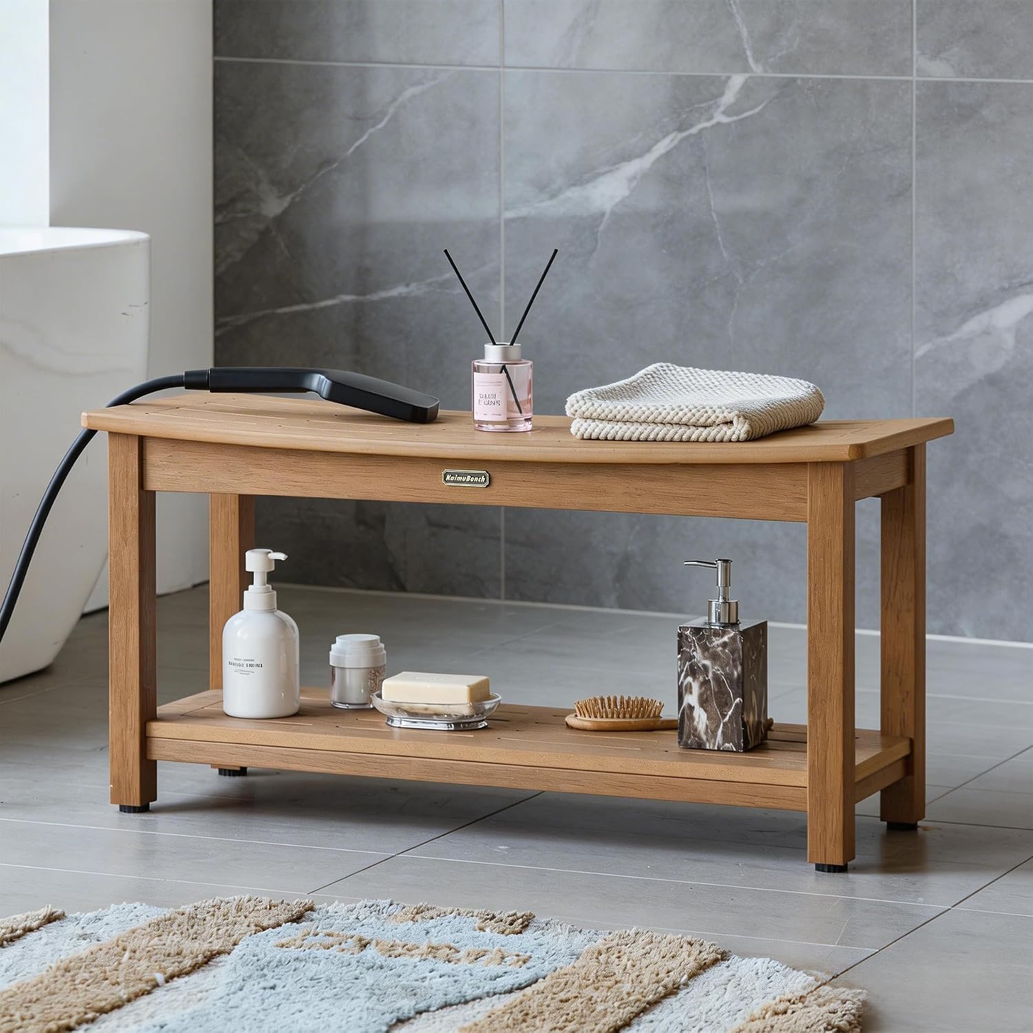 36'' Large Shower Bench Seat, Poly Lumber Bath Stool for Inside Shower Waterproof, HDPS Bathroom Chair for Shaving Legs with Adjustable Feet, Non-Slip & No Maintenance, Brown (36 x 13 Inches)