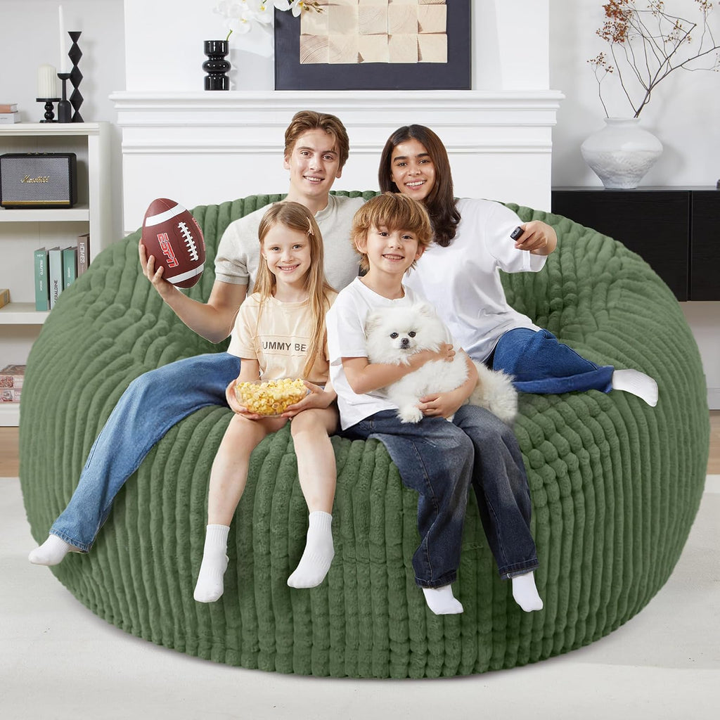 Homguava 6 FT Bean Bag Chair,6' Big Bean Bag,Giant Bean Bag Chairs for Adults with Memory Foam Filled,Comfy Large Beanbag Chairs Soft Bean Bag Sofa with Dutch Corded Plush Cover-Green