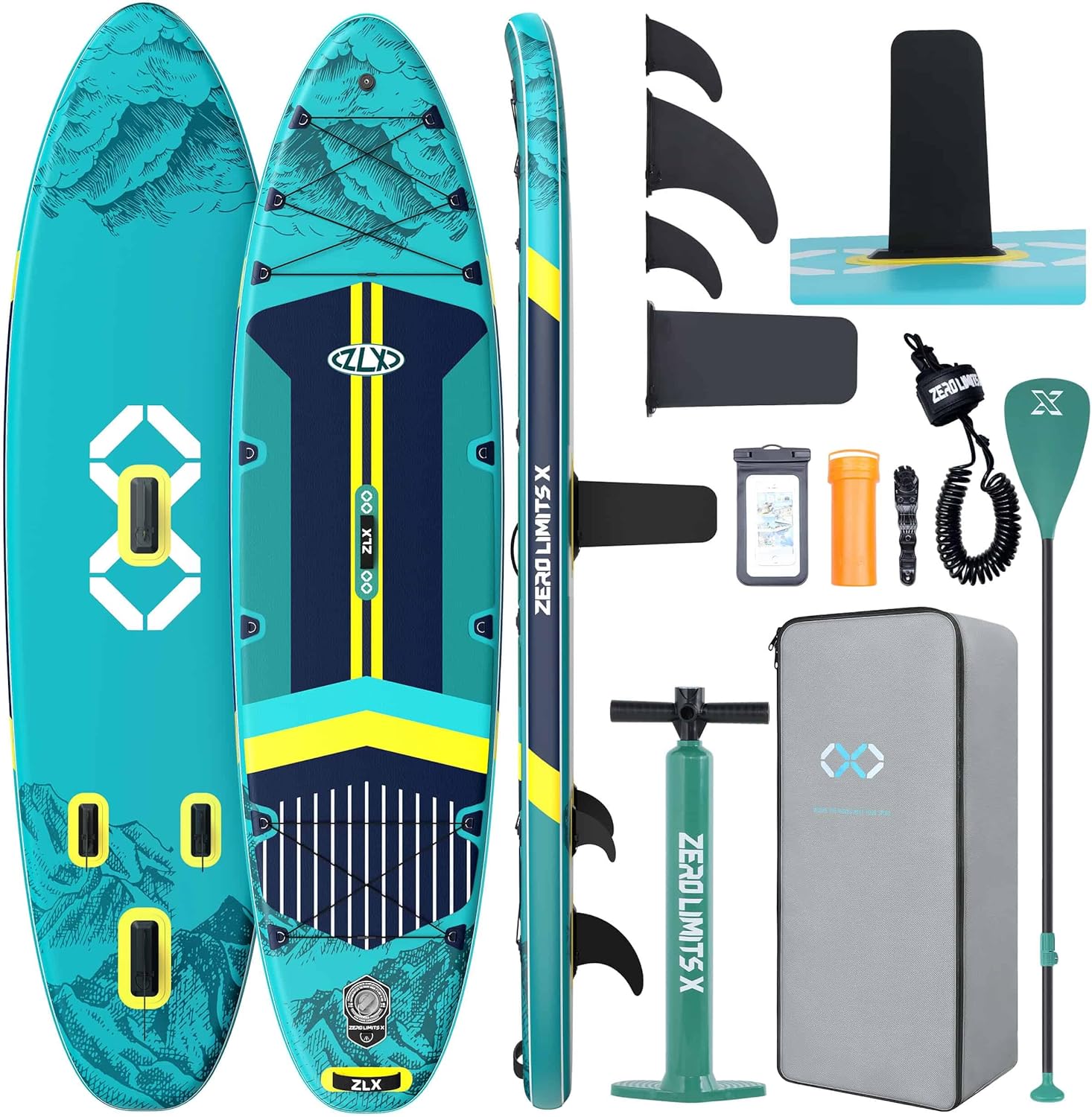 ZLX 11'6'x35' Ultra Wide Inflatable Stand Up Paddle Board | Stable Non-Slip Deck Pad, Unique Fin System, Premium SUP Accessories & Backpack - Upgraded Pump for Adults, All Skill Levels