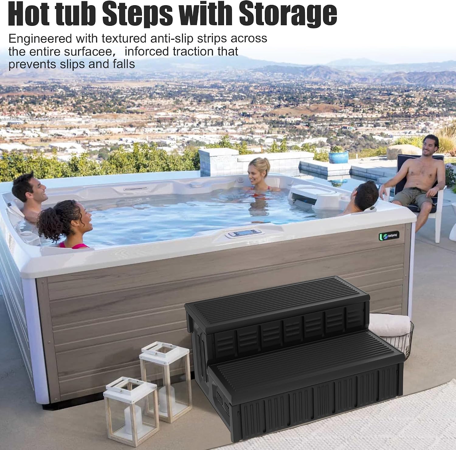 Hot Tub Steps, Outdoor Spa Steps with Storage, Non-Slip & Sturdy Hot Tub Stairs, 36 Inches Long