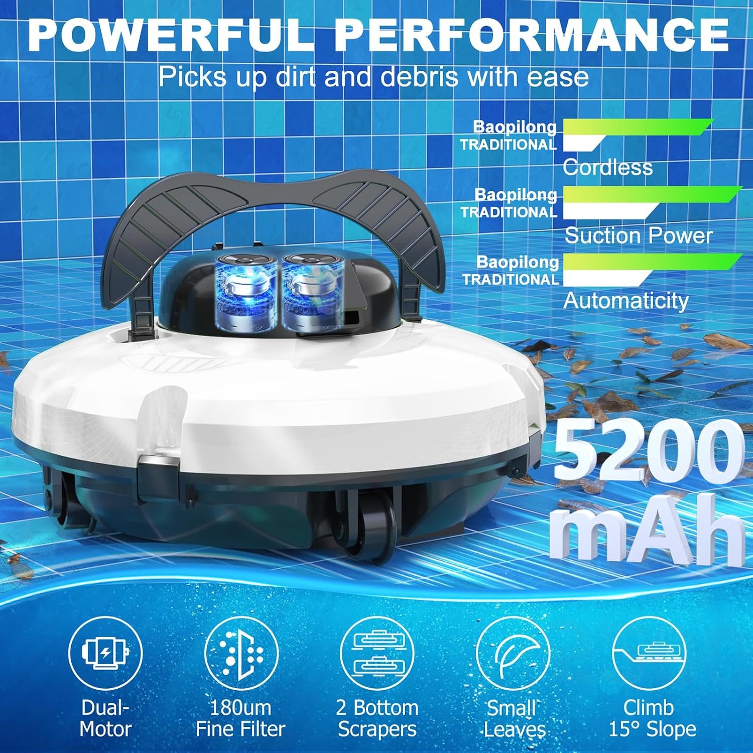 2026 Cordless Robotic Pool Cleaner, Pool Vacuum for Above Ground Pool with 120 Mins Runtime, Auto-Parking Robot Pool Cleaner for Inground Flat Pools Up to 1000 sq.ft