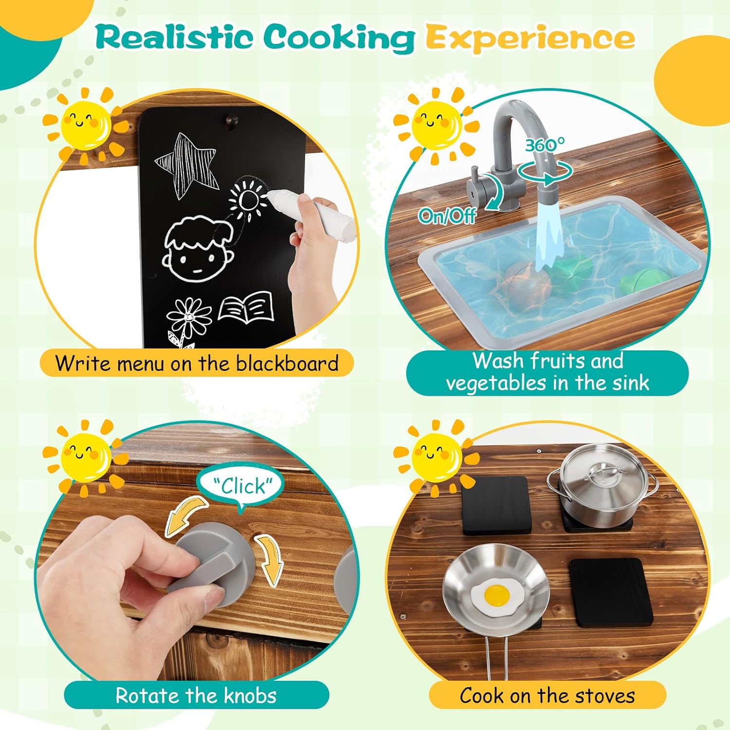 Costzon Mud Kitchen for Kids Outdoor, Wooden Pretend Play Kitchen w/Canopy, Chalkboard, Stove, Removable Sink, Cooking Accessories & Storage, Montessori Toy for Preschool, Backyard, Garden (3+ Years)