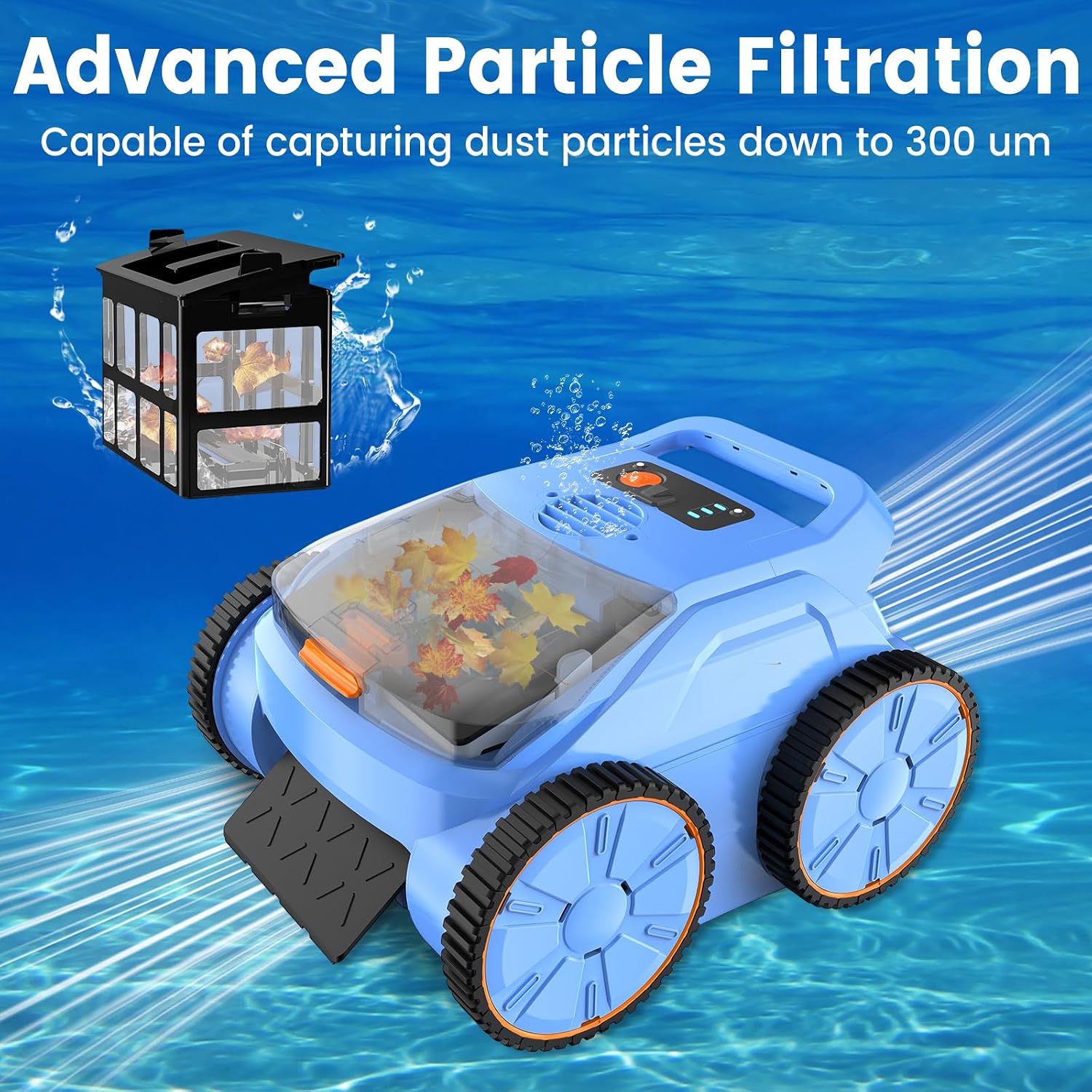 (2025 Upgraded) Pool Vacuum for Inground Pools, Cordless Robotic Pool Cleaner with Floor, Wall and Waterline Cleaning, Above & In-Ground Pools up to 2200 sq.ft, Blue