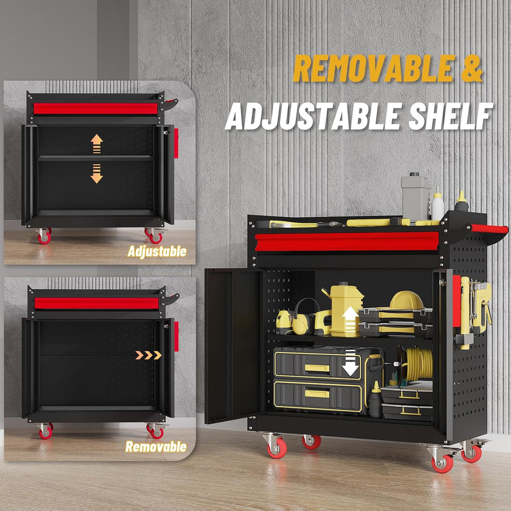 Eltean Rolling Garage Cabinets, Garage Storage Cabinet with Wheels and Workbench, Metal Cabinet with Doors and Shelf, Lockable Metal Storage Cabinets, for Home,Garages, Repair Stores, Warehouses