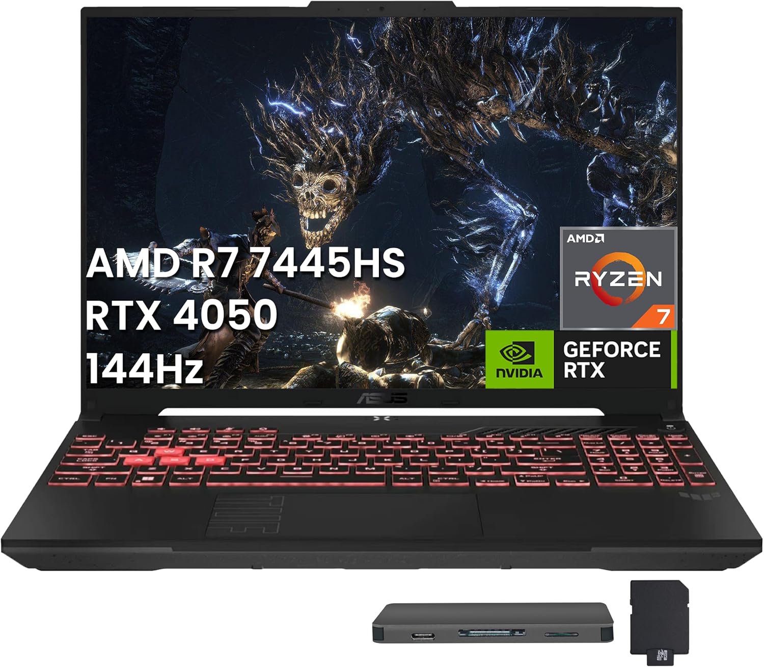 ASUS TUF A16 16' WUXGA 144Hz Gaming Laptop, AMD Ryzen 7 7445HS, GeForce RTX 4050, 64GB DDR5, 2TB SSD, 1-Zone RGB Backlit Keyboard, Webcam, Copilot, Win 11 Pro, Gray, 1TB Docking Station Set