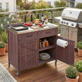 LUMISOL Outdoor Grill Cart with Stainless Steel Top, Outdoor Rolling Kitchen Island with Drawer & Adjustable Shelves, 39.4' Farmhouse Kitchen Cart with Internal Storage Racks & 4 Wheels, Dark Brown