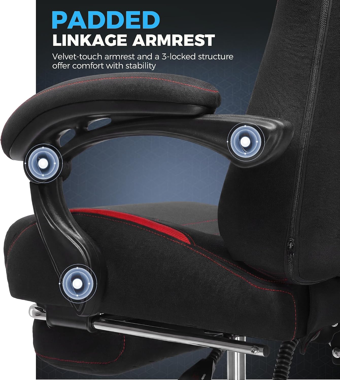 GTPLAYER Gaming Chair Fabric with Pocket Spring Cushion,Computer Office Chair with Lumbar Support for Adults Linkage Armrests and Footrest Ergonomic Gamings Chairs Height Adjustable RED