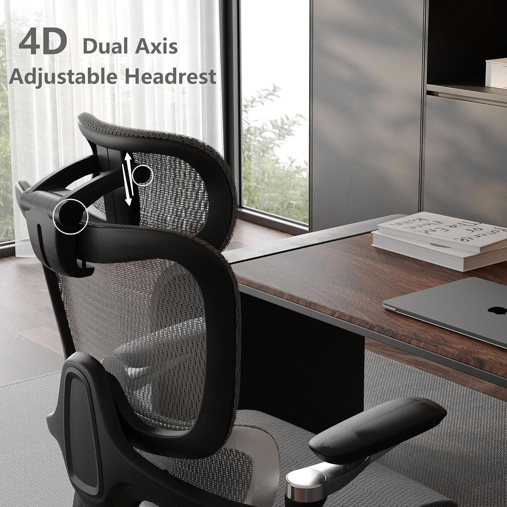 Ergonomic Office Chair with Adjustable 3D Lumbar Support, Mesh Computer Chair 5D Armrests, Home Desk Chair with 4D Headrest, 90-130°Tilt, BIFMA Certified, Model Zen (Grey)
