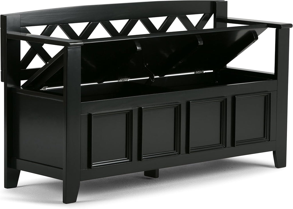 SIMPLIHOME Amherst Entryway Storage Bench - 48 inch Wide Solid Wood Hallway Seat in Black, Transitional Bench for Entryway or Living Room with Lift-Up Lid and Spacious Storage