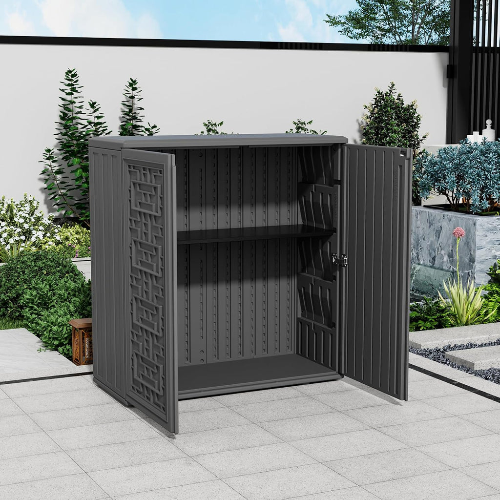 Mrosaa Storage Box Outdoor Caninet,Resin Indoor Storage Box Waterproof Outdoor Storage Cabinets for Patio/Garden/Backyard, Size 34.3''L*15''W*36.2''H(Grey)