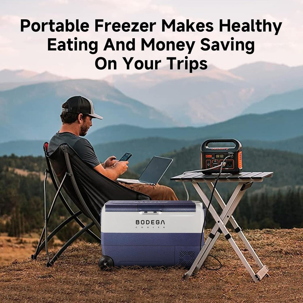 BODEGACOOLER 12 Volt Portable Refrigerator,53 Quart Car Fridge Freezer Dual Zone APP Control,（50L）-4℉-68℉ RV Car Cooler 12/24V DC and 100-240V AC for Outdoor,Vehicles,Camping,Travel