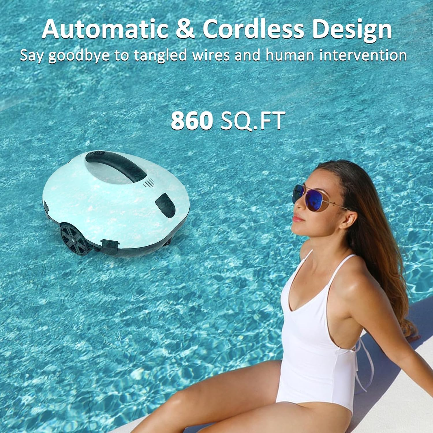 2025 Cordless Pool Cleaner Robot, Robotic Pool Vacuum for Inground Pool, 120 Mins Runtime Lightweight Pool Vacuum for Flat-Bottom Swimming Pools Powerful Robot up to 860 sq.ft