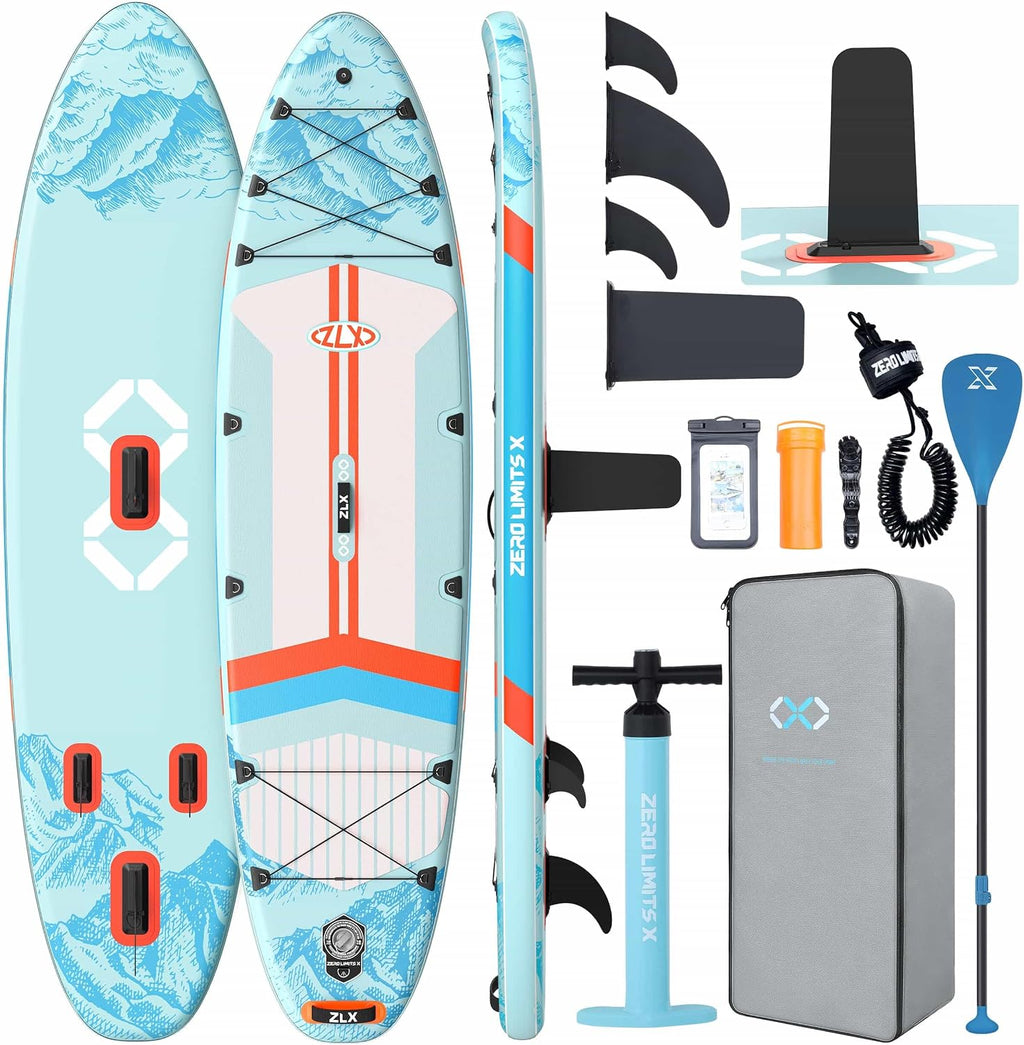 ZLX 11'6'x35' Ultra Wide Inflatable Stand Up Paddle Board | Stable Non-Slip Deck Pad, Unique Fin System, Premium SUP Accessories & Backpack - Upgraded Pump for Adults, All Skill Levels