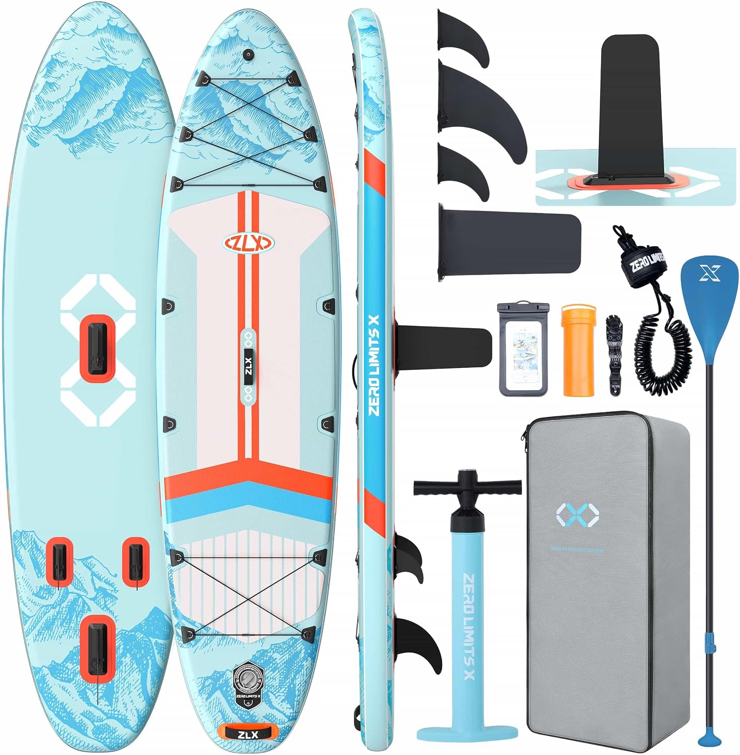 ZLX 11'6'x35' Ultra Wide Inflatable Stand Up Paddle Board | Stable Non-Slip Deck Pad, Unique Fin System, Premium SUP Accessories & Backpack - Upgraded Pump for Adults, All Skill Levels