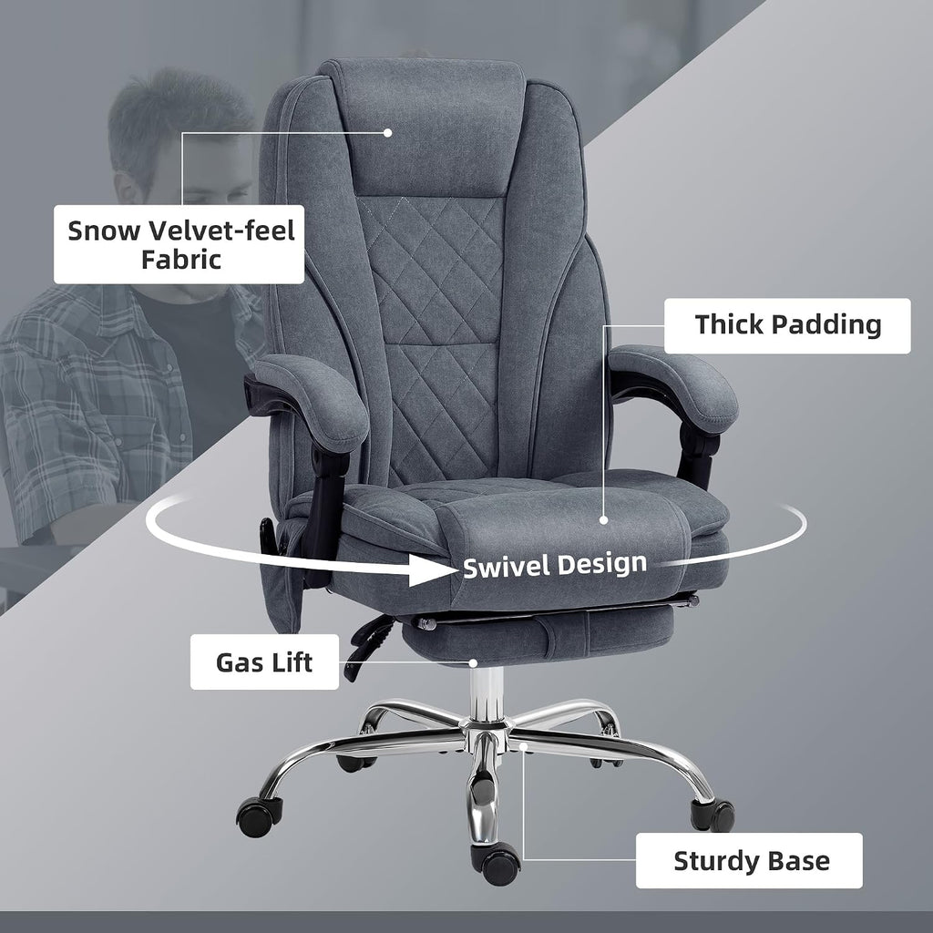 Vinsetto Massage Office Chair with Foot Rest, Executive Computer Desk Chair with 6 Vibration Point and Heat, Reclining Backrest, Swivel Wheels, Adjustable Height, Charcoal Gray