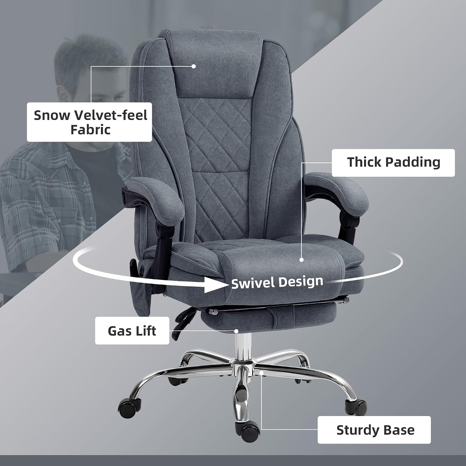 Vinsetto Massage Office Chair with Foot Rest, Executive Computer Desk Chair with 6 Vibration Point and Heat, Reclining Backrest, Swivel Wheels, Adjustable Height, Charcoal Gray