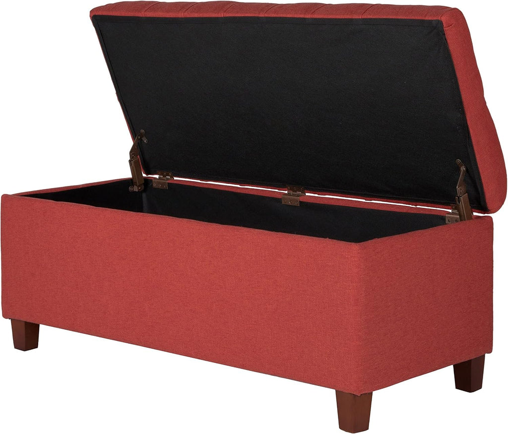 Homepop Home Decor | Tufted Ainsley Button Storage Ottoman Bench with Hinged Lid | Ottoman Bench with Storage for Living Room & Bedroom, Cranberry