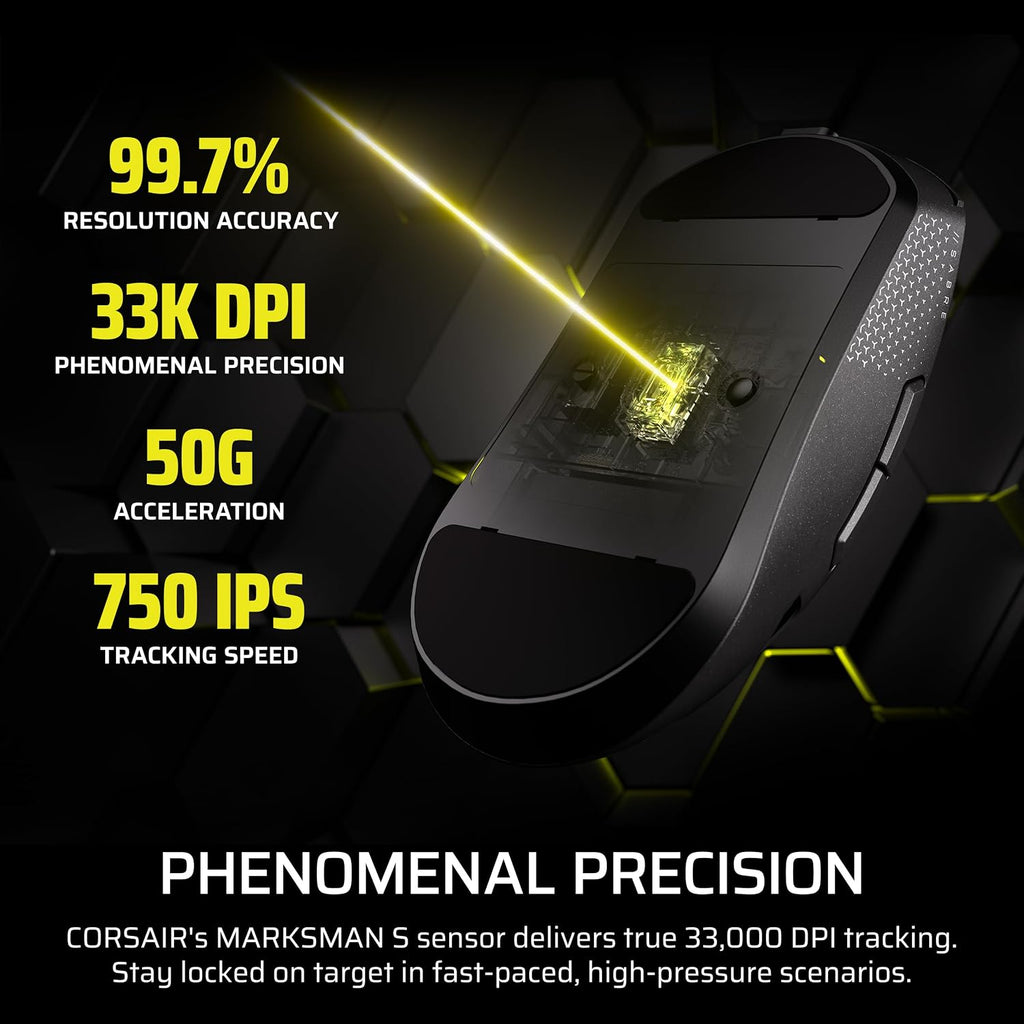 Corsair Sabre v2 PRO Wireless MG FPS Gaming Mouse – 33,000 DPI Marksman S Sensor, 8,000Hz Hyper-Polling, Durable Magnesium, Lightweight, Up to 120hr Battery – Black