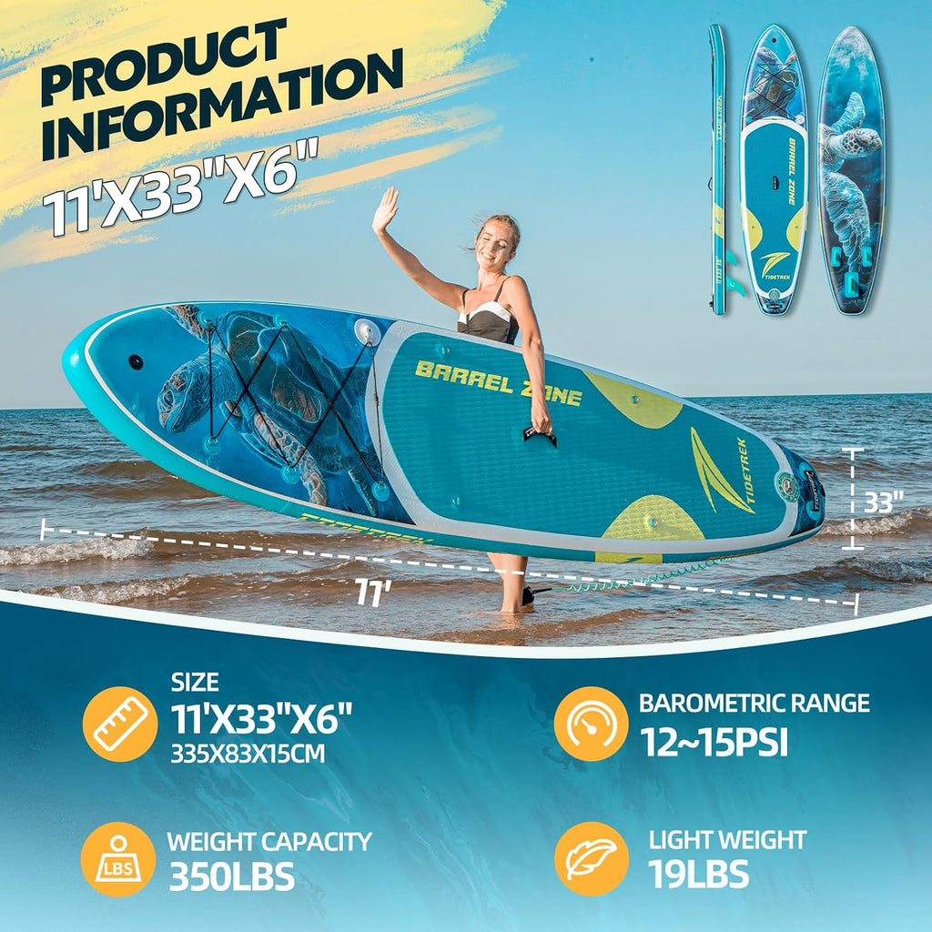 11'/11'6' x 33'/34' x 6' Inflatable SUP Paddle Board – Extra-Wide, Stable Stand Up Paddle Board with Premium Full Accessory Set for Adults & Youth